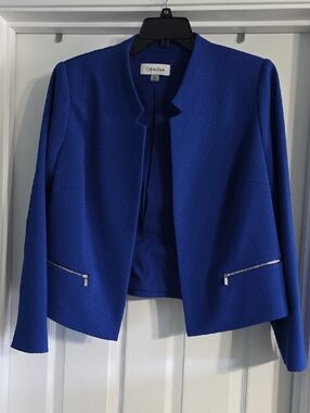 Calvin Klein Women's Royal Blue Open-Front Blazer with Zip Pockets